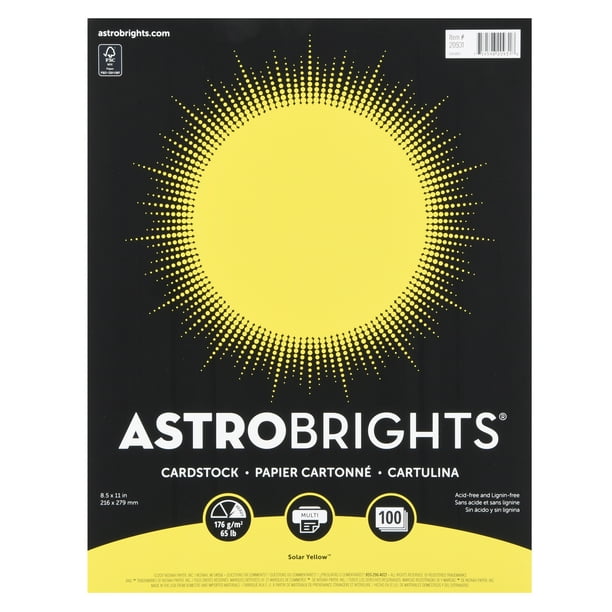 8.5 x 11 Neenah Paper Astrobrights 100 sheets Solar Yellow Card Stock 65 lb 8.5 x 11 Neenah Paper Astrobrights 100 sheets Solar Yellow Card Stock 65 lb